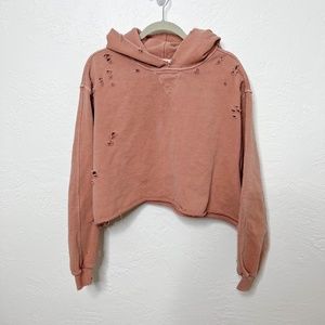 We the Free | Pink Coral Crop Hoodie Distressed Holes